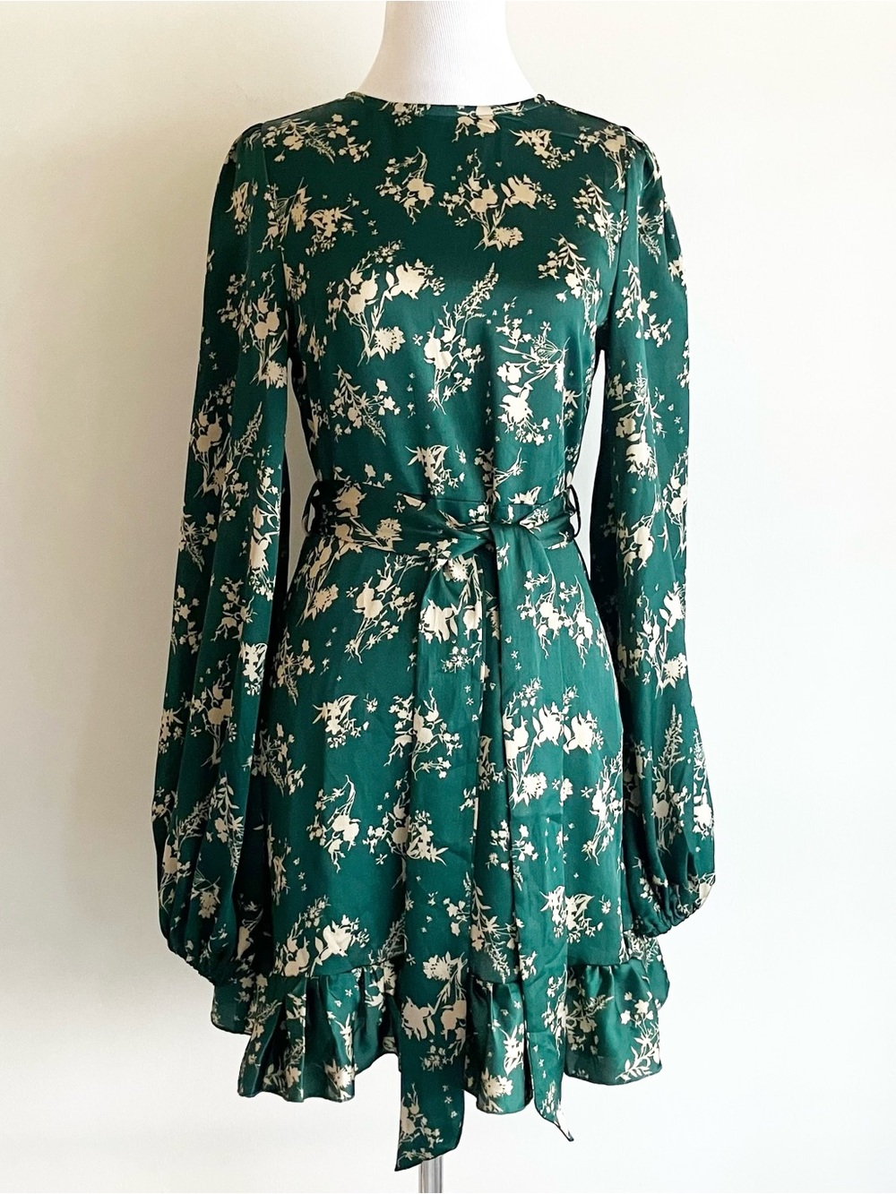 PLS READ Nasty Gal Dress Green Floral Print Long Sleeve Size 0 Fairy Grunge